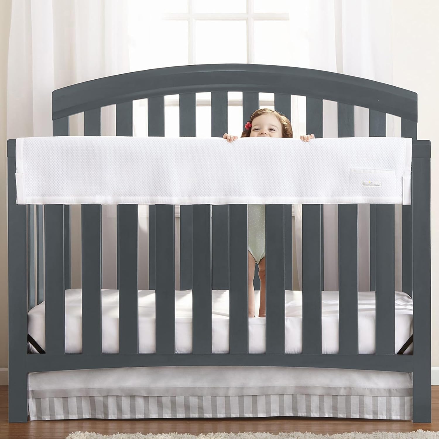 BreathableBaby Breathable Mesh RailGuard Teething Cover — 51” Long Panel (1) — Fits Most Full-Size and Does Not Fit Mini Cribs — Use with Coordinating Short Panels - Light Pink