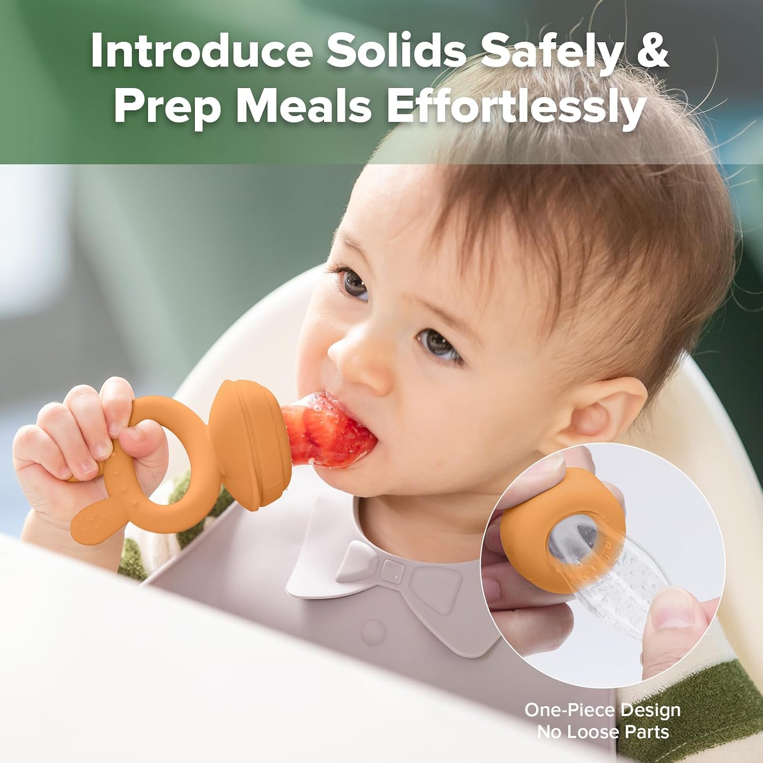 Haakaa Baby Fruit Food Feeder & Mini Freezer Nibble Tray Combo, Breastmilk Popsicle Molds for Baby Cooling Relief, BPA Free Silicone Feeder for Safe Infant Self Feeding, 4 Month+ (Pumpkin)