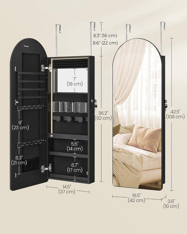 SONGMICS Wide Jewelry Organizer, Wall/Door Mounted, LED Cabinet, Lockable