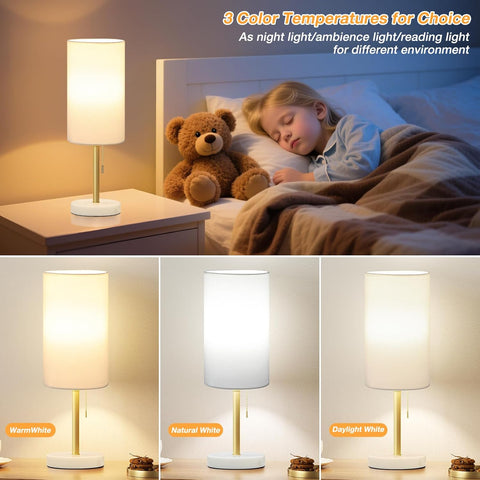 Dicoool 17" Bedside Table Lamp for Bedroom, Marble Desk Lamp with USB Ports