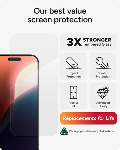 ZAGG Glass+ Screen Protector for iPhone 16 Pro Max – 3X Stronger Tempered Glass with Reinforced Edges, Scratch & Smudge Resistant, InvisibleShield, Easy Installation