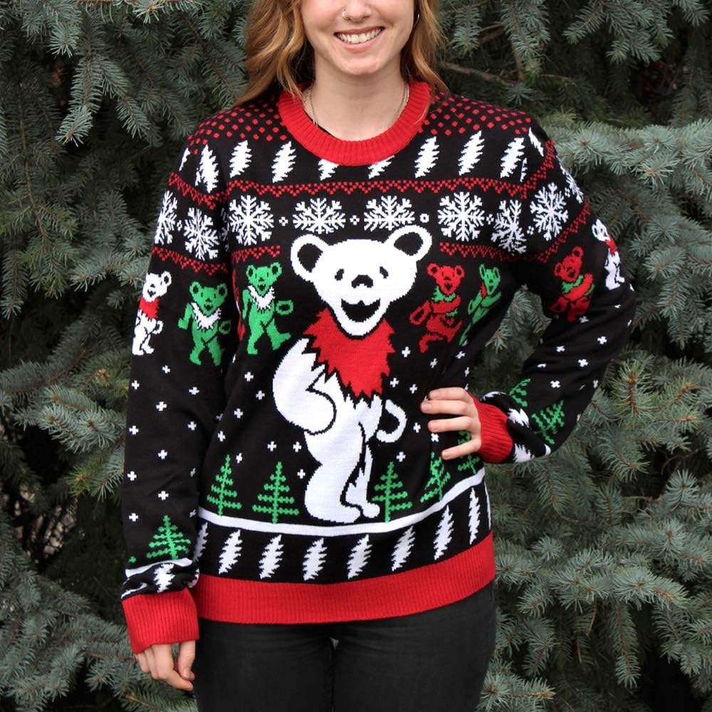 Ripple Junction Grateful Dead Christmas Sweater Dancing Bears Steal Your Face Novelty Knit Sweater Gift Officially Licensed