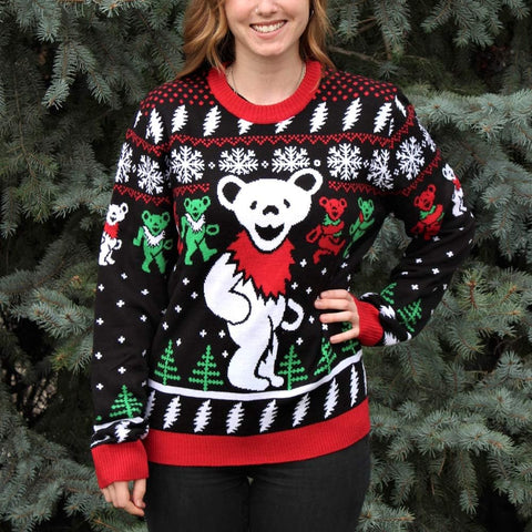 Ripple Junction Grateful Dead Christmas Sweater Dancing Bears Steal Your Face Novelty Knit Sweater Gift Officially Licensed