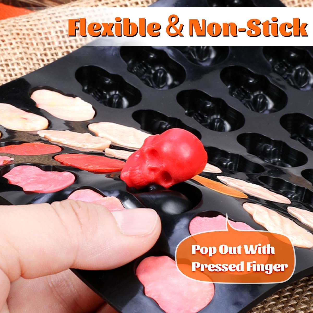 Skull Silicone Molds, Halloween Gummy Chocolate Molds 2 Pcs Mini Skull Mold