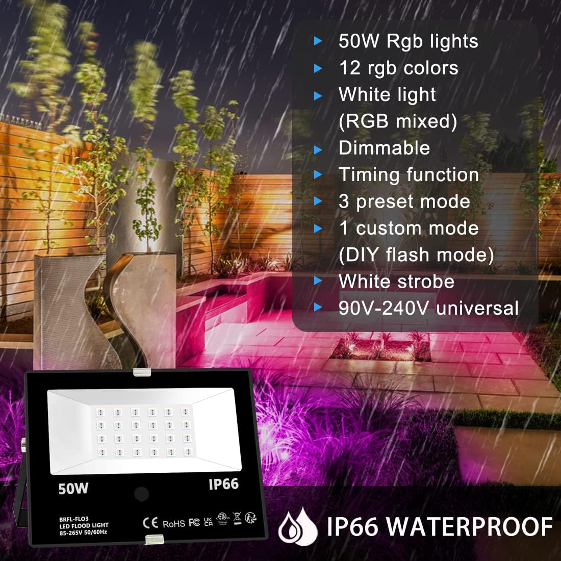 MELPO Led Flood Light Outdoor, 50W RGB Color Changing Landscape Lighting