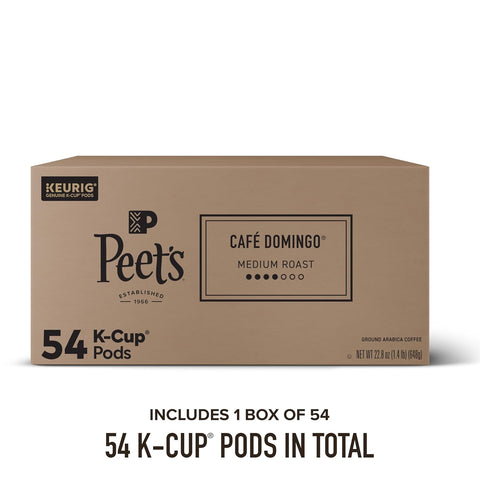 Peet's Coffee, Medium Roast Keurig K-Cup Pods, 100% Arabica Coffee - Café Domingo 54 Count (1 Box of 54 Pods)