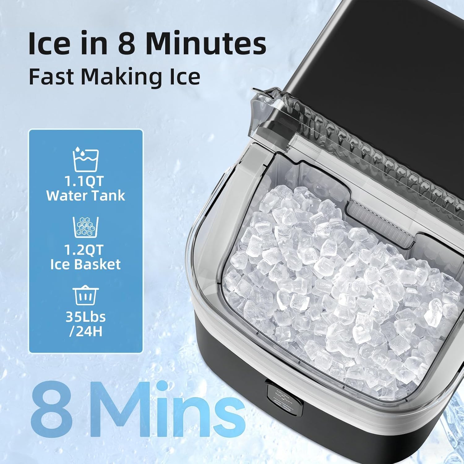 Antarctic Star Countertop Ice Maker with Soft Chewable Pellet Ice, 34lbs/24Hrs, One-Click Operation, Self-Cleaning Portable Peddle Ice Machine with Ice Scoop for Kitchen,Office,Bar,RV