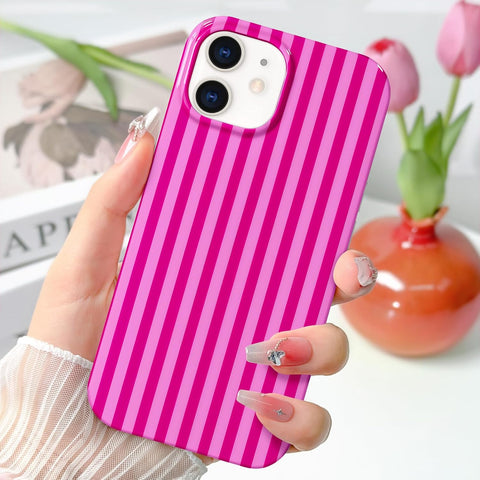 Hython for iPhone 11 Case Cute Striped Aesthetic Design Simple Stripes Cover 6.1", Thin Slim Soft TPU Bumper Shockproof Rubber Protective Phone Cases for Women Girls Girly Boys, Hot Pink