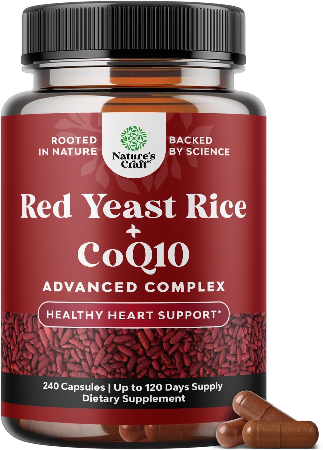 Red Yeast Rice with CoQ10 Supplement - Healthy Heart Support – 240 Ct