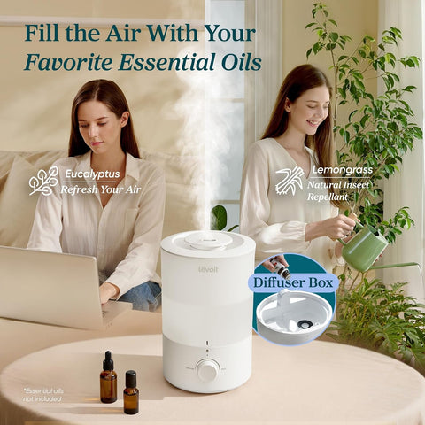 Levoit Humidifiers for Bedroom, Quiet, 3L Cool Mist, Essential Oil Diffuser