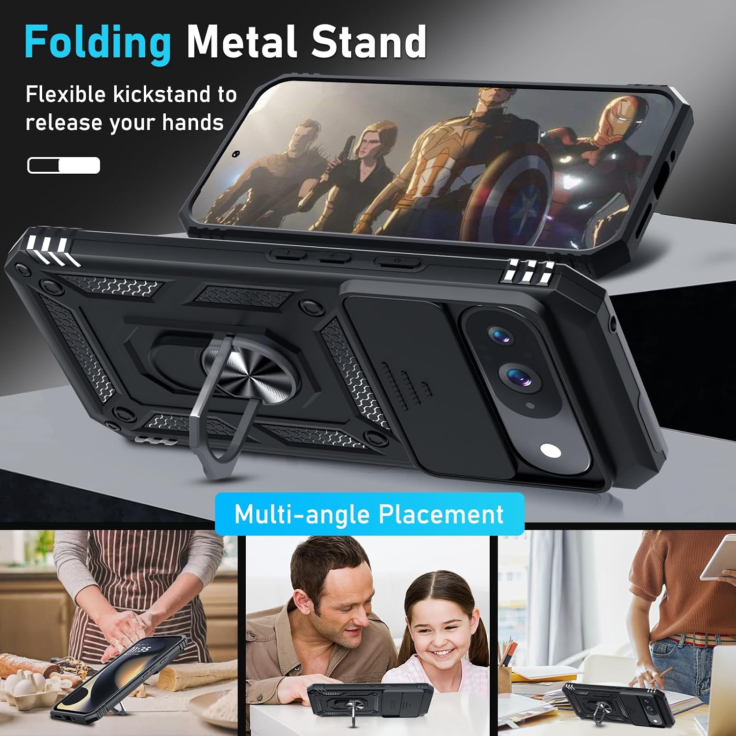 for Google Pixel 9/9 Pro Case Built in Slide Camera Cover,Black