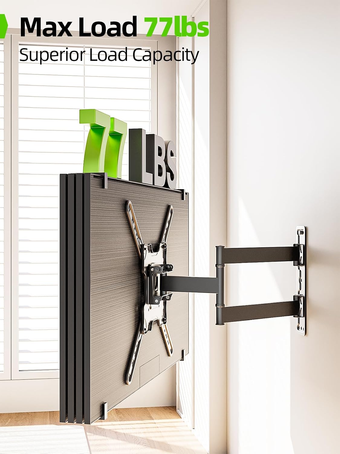 USX Mount TV Wall Mount for Most 26-60 Inch TVs up to 77 lbs, Full Motion Wall Mount TV Bracket with Swivel Tilt Single Stud Design for Corner, Max VESA 400x400mm fit Most 32 40 42 43 50 55 60 TVs