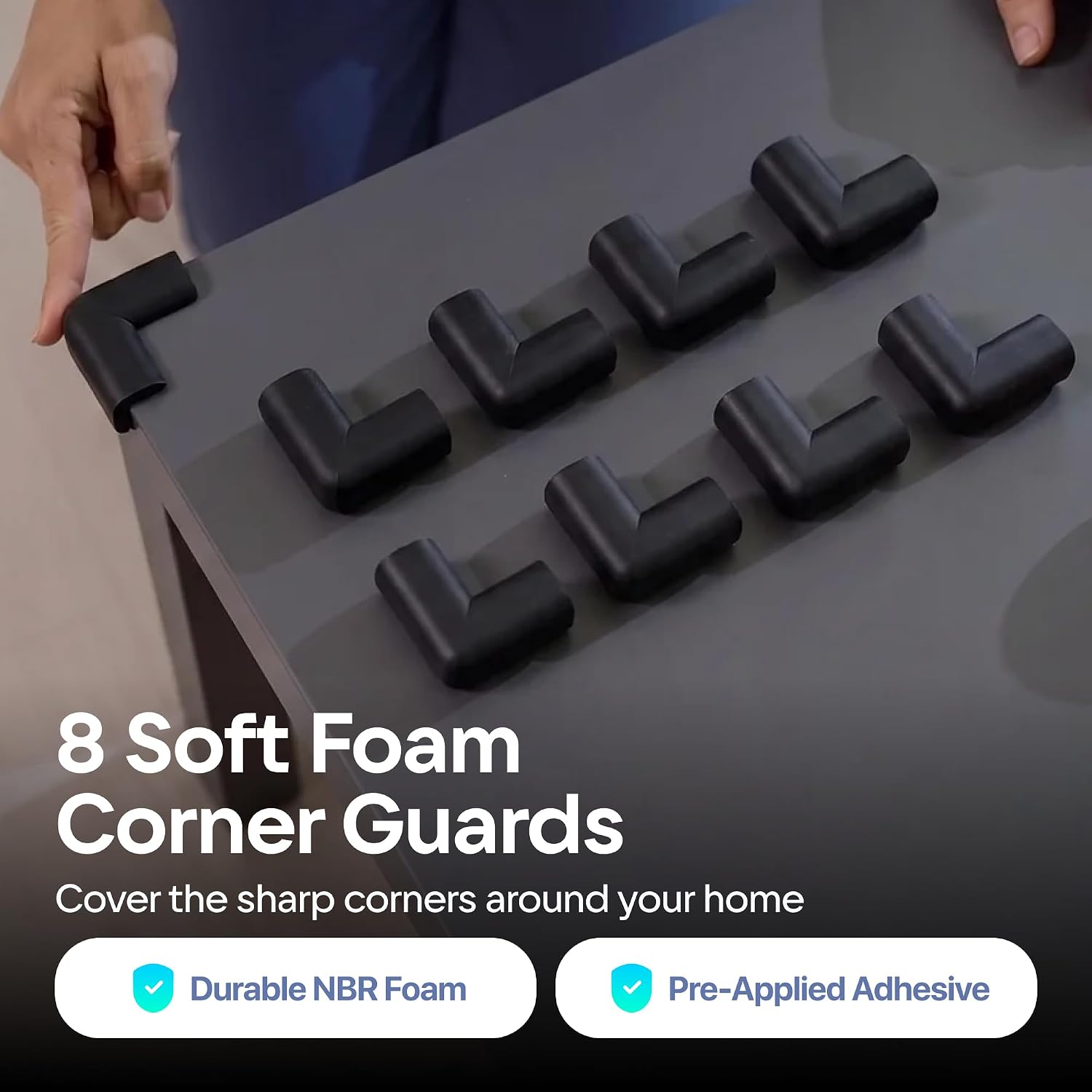 Komfortology 8-Pack Baby Proofing Corner Protectors, Pre-Taped, Black