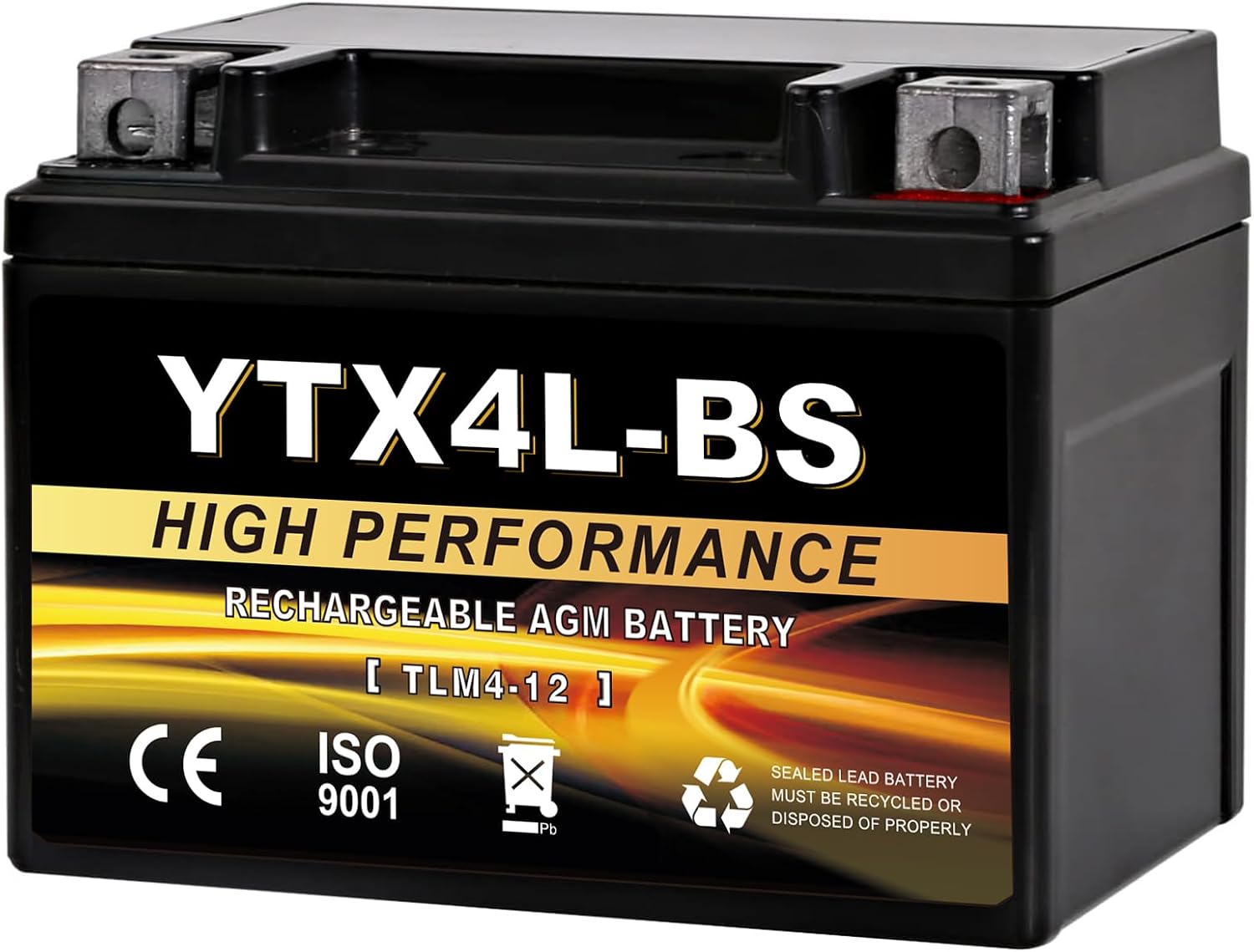 YTX4L-BS 12V 3Ah Sealed AGM Motorcycle Battery, Maintenance-Free, Compatible with Polaris Scrambler 90, Sportsman 90, Honda NQ50 Spree, Kawasaki KLX110, Yamaha TTR125E/LE, ATV & Scooter