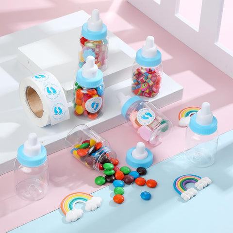 Tondiamo 48 Pcs Blue Baby Shower Mini Bottle Favors with Sticker