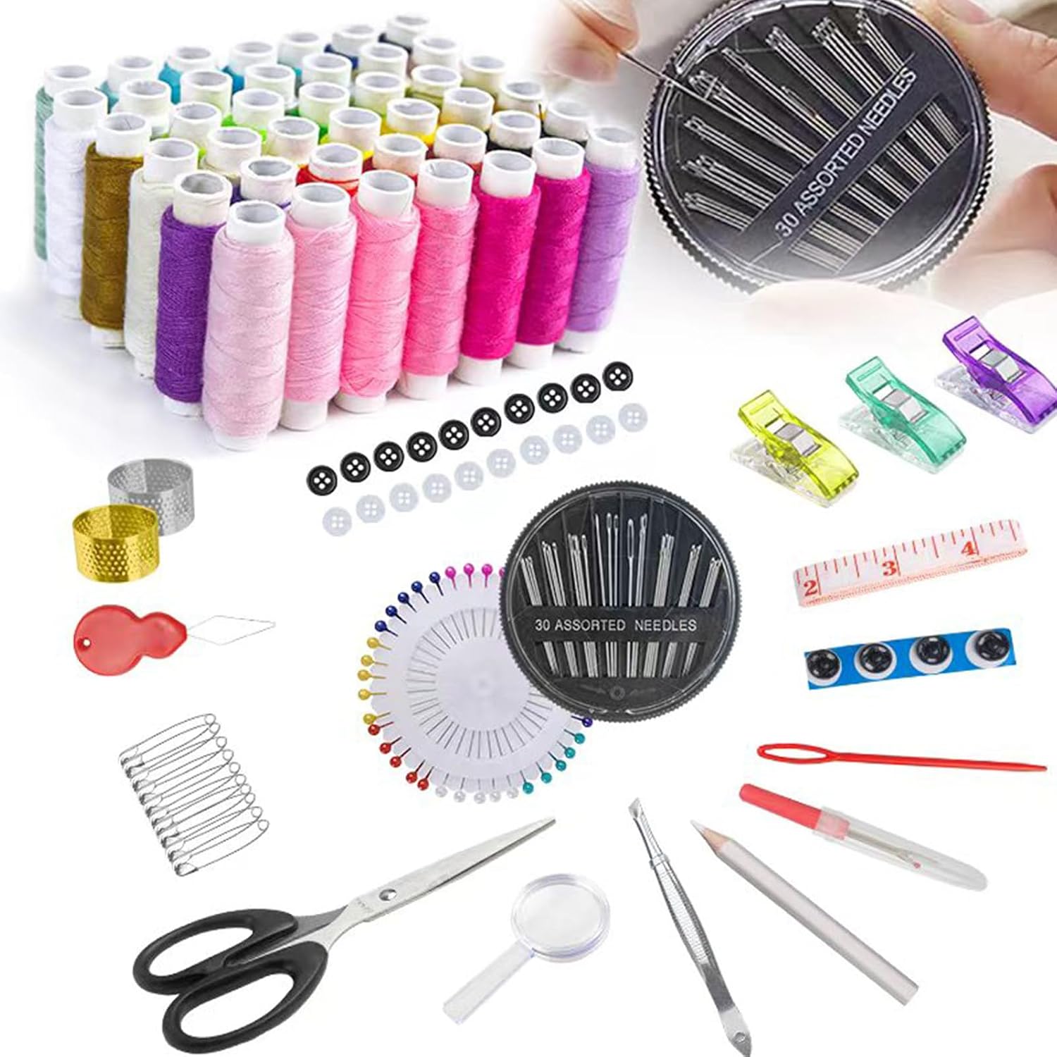 JUNING Sewing Kit with Black Case Portable Sewing Supplies for for Mom Grandma Women Men Teen Girls Boys Adults Beginner, Home Travel, Emergency, 42 Threads, Scissors, Needles, Measuring Tape and More