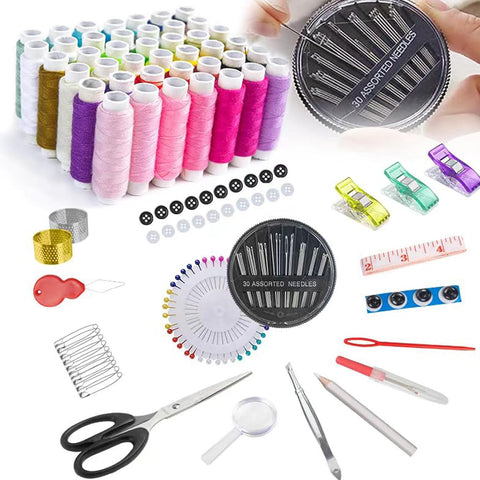 JUNING Sewing Kit with Black Case Portable Sewing Supplies for for Mom Grandma Women Men Teen Girls Boys Adults Beginner, Home Travel, Emergency, 42 Threads, Scissors, Needles, Measuring Tape and More