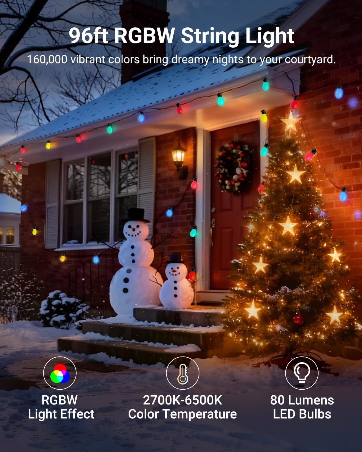 NEEWER NR01 96ft Outdoor String Lights, App Control Smart AI RGBW Lighting