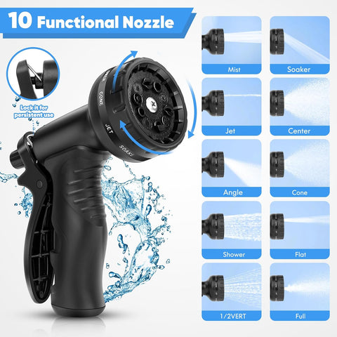Garden Hose, Water Hose with 10 Function Nozzles, No Kinks, Flexible Hose, Lightweight, Puncture Proof Hose for Yard and Outdoor（54FT）