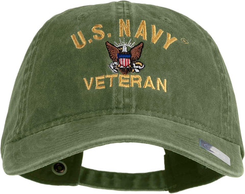 US Navy Veteran Military Embroidered Washed Pigment Dyed Cotton Cap
