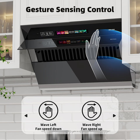 BRANO Under Cabinet Range Hood 30 Inch, 900CFM Vent Hood with Voice/Gesture/Touch Control, Unique Side-Draft Design for Modern Kitchen, Ducted/Ductless Convertible, Adjustable LED Lights & Memory Mode
