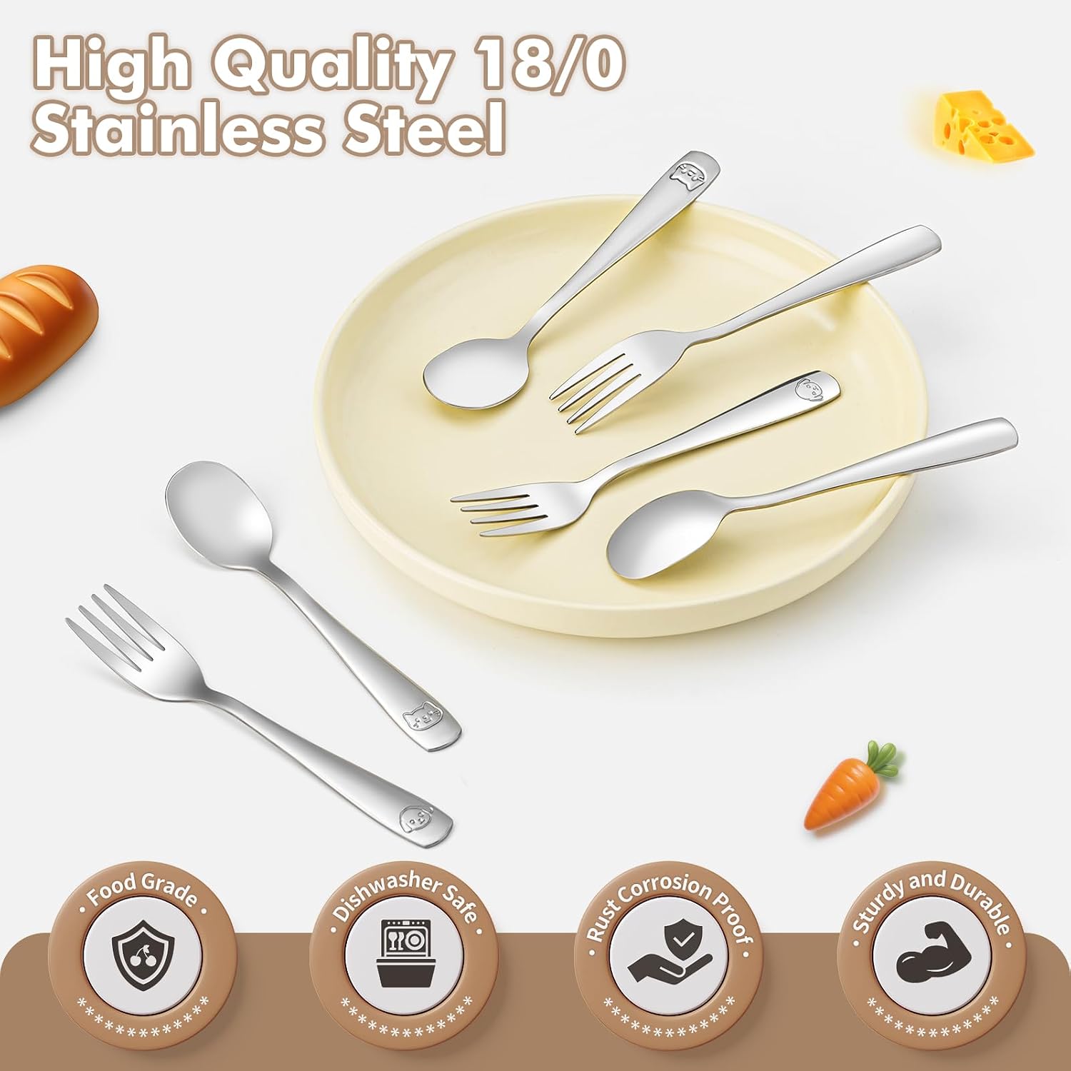 DRKIO 12Pcs Stainless Steel Toddler Utensils Small Metal Kids Silverware