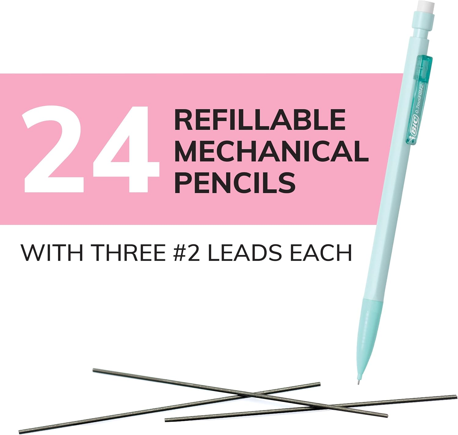 BIC Xtra-Smooth Pastel Mechanical Pencils, Medium Point, 0.7mm, 24-Count