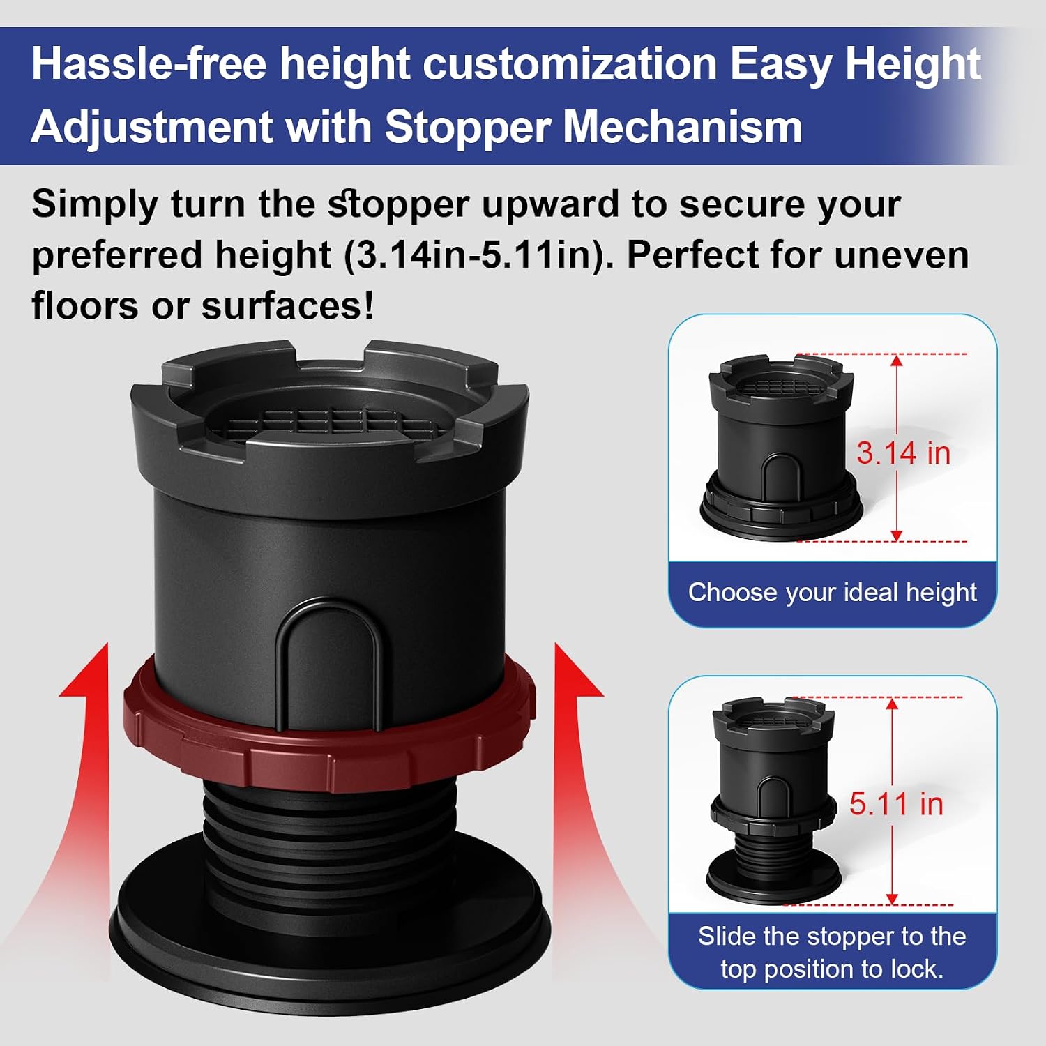 4Pcs Anti Vibration Pads for Washing Machine, Adjustable Height Stops Washer Dryer Moving, Prevents Noise, Vibration Transfer, Antivibration Stabilizer Support Feet with Suction Cup Bottom (Grey)