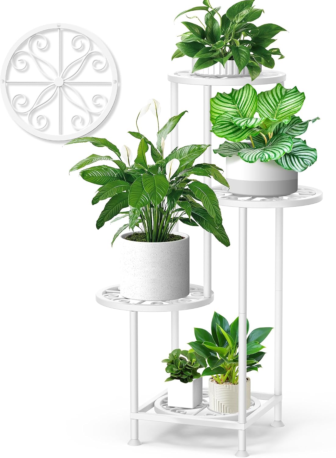 4 Tier Plant Stand Indoor Outdoor, Metal Shelf Holder Corner White