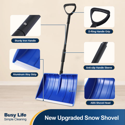 Yocada Snow Shovel for Driveway Home Garage Snow Removal with D-Grip Handle Aluminum Strip 48 inch Long Large Capacity Shovel for Garden Car Camping Outdoor