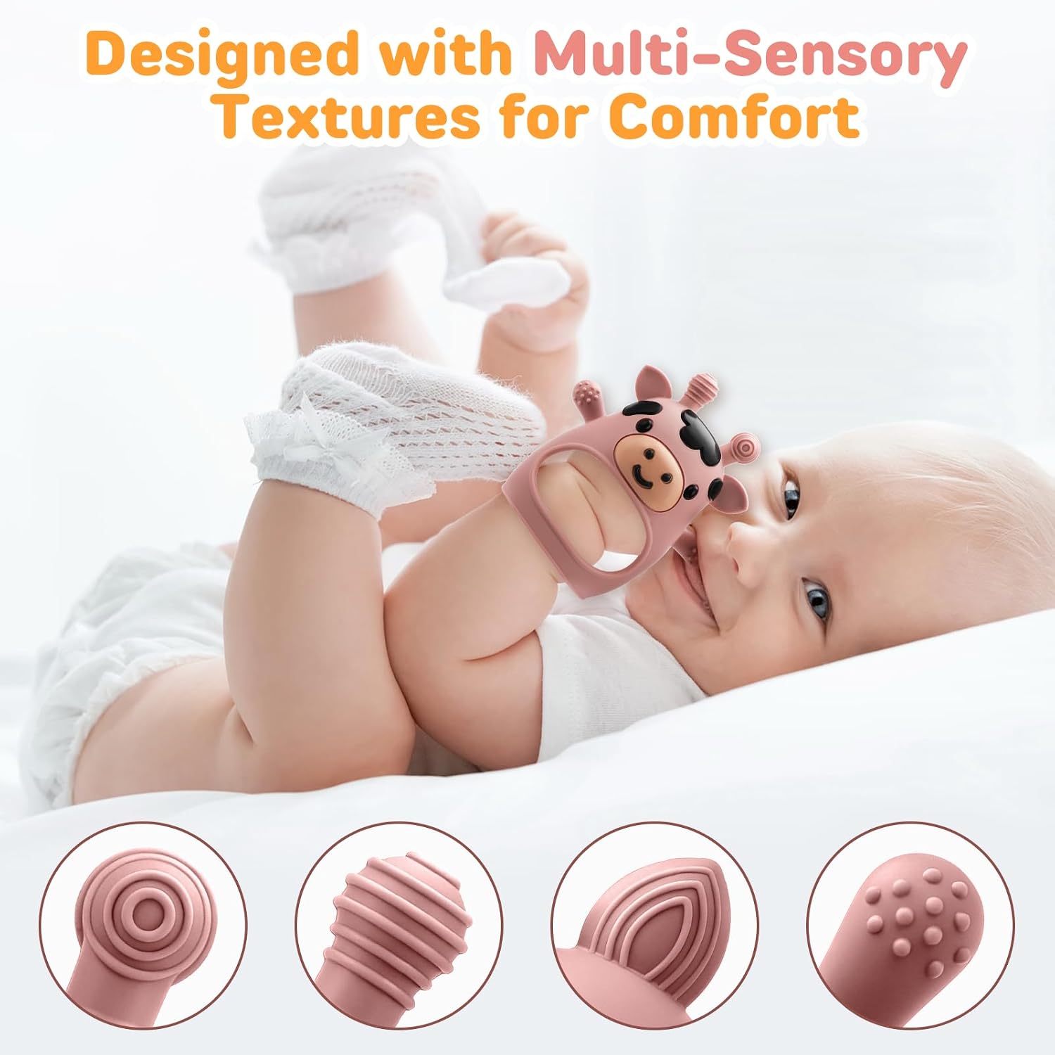 2 Pack Baby Teething Toys 3-6 6-12 Months, Silicone Teether Mittens