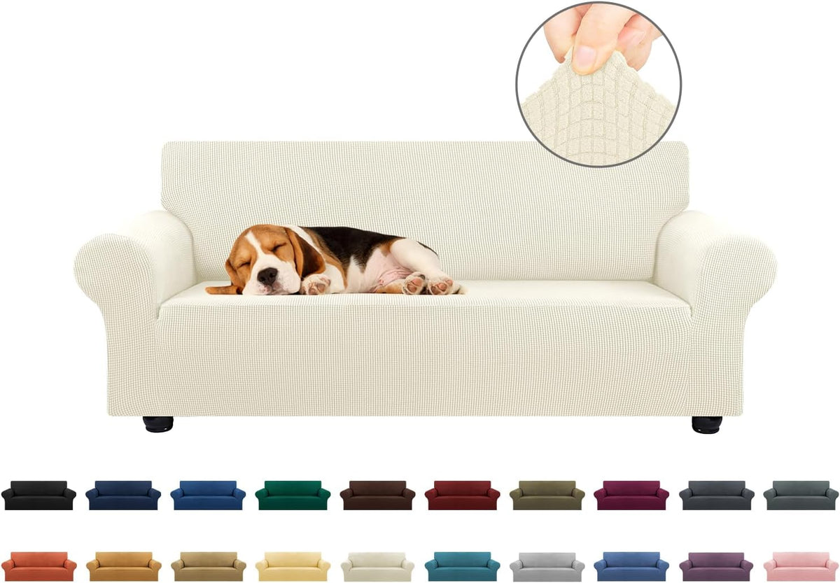 KEKUOU Stretch Loveseat Couch Cover, 2 Cushion Couch Slipcover,Beige