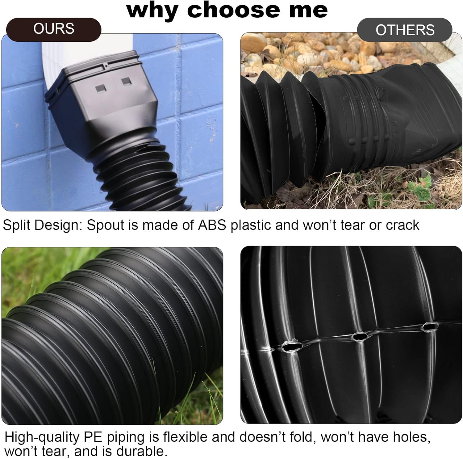plusgutter Black-2pack Rain Gutter Downspout Extensions Flexible, Drain Downspout Extender,Down Spout Drain Extender, Gutter Connector Rainwater Drainage,Extendable from 21 to 68 Inches