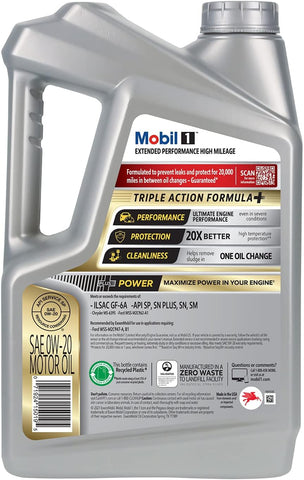 Mobil 1-123837 Extended Performance High Mileage 0W-20; 5QT, Gray (Pack of 2)