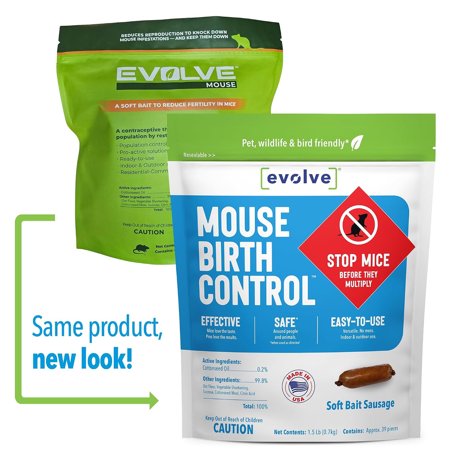 Evolve Mouse Birth Control Soft Bait Sausages –1.5 lbs | Science-Based Mouse Population Control | Non-Lethal, Long-Term Population Management