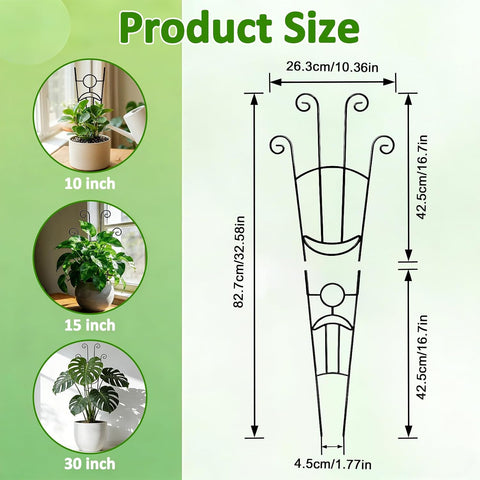Monstera Plant Support - 4-Pack of 32.6" Tall Plant Trellis Stakes for Large Indoor Vines | Adjustable Dual Pole Frame for Monstera Deliciosa & Potted Plants