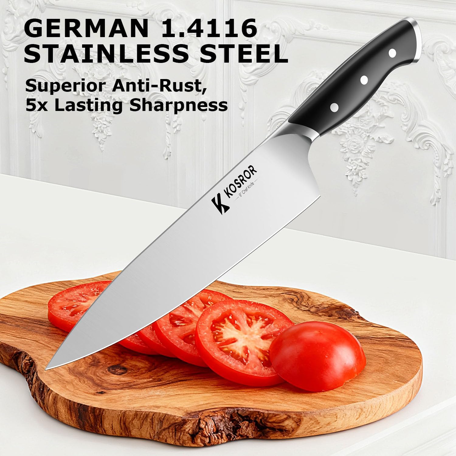 Kitchen Knife Set with Block & Dual Sharpener 15pc German Steel