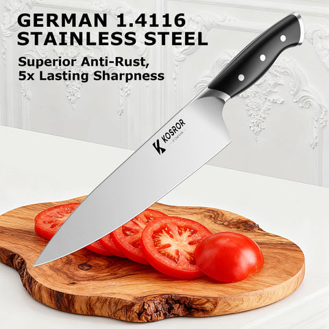 Kitchen Knife Set with Block & Dual Sharpener 15pc German Steel