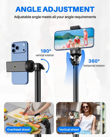 67" Phone Tripod, MIIASI Extendable Tripod for iPhone, Selfie Stick with Remote and Phone Holder, Compatible with iPhone/Android/Camera, Light Stand