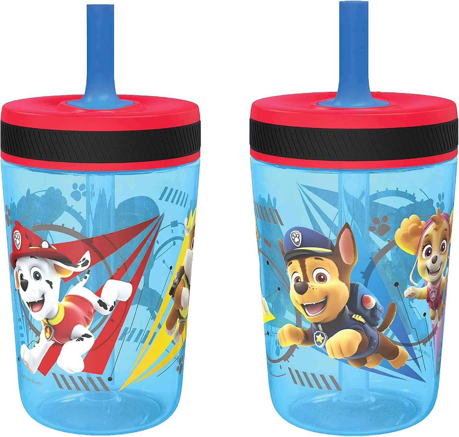 Zak Designs Kelso Tumbler 15 oz Set (Paw Patrol - Chase & Marshall 2pc Set) Toddlers Cups Leak-Proof Screw-On Lid with Straw Made of Durable Plastic and Silicone, Perfect Cup for Kids