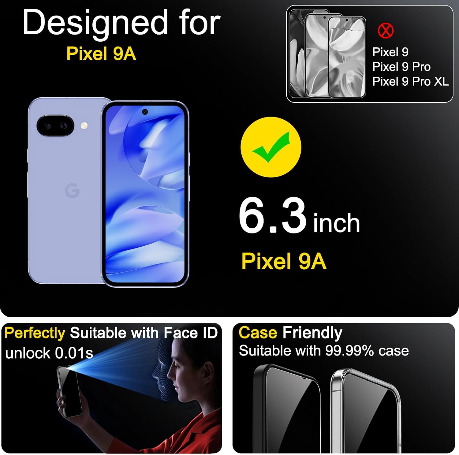 Ferilinso Privacy Screen Protector for Google Pixel 9A, Tempered Glass