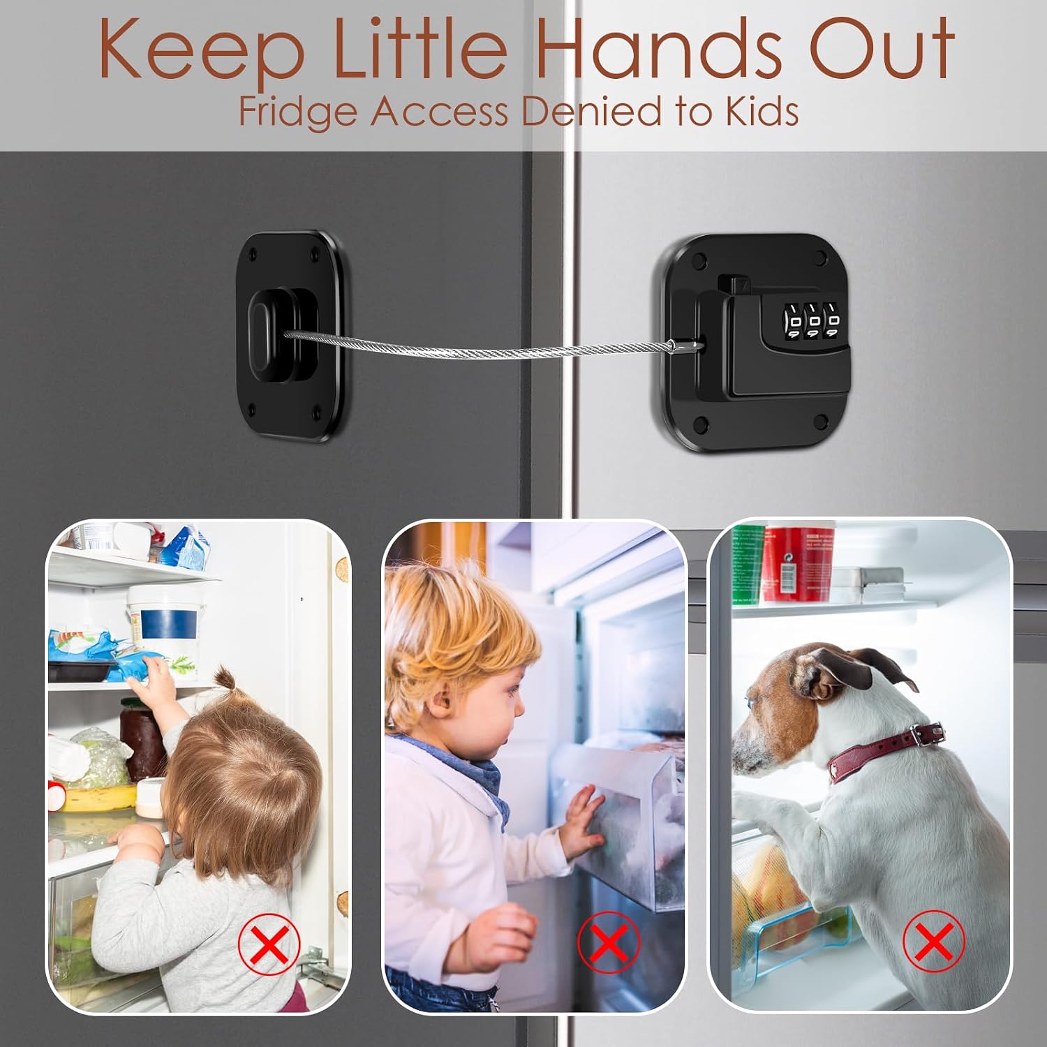 Refrigerator Lock, Combination Lock for Refrigerator Cabinets, Drawers, Heavy Duty Fridge Lock, Easy Install No Keys Needed, Black (Black-6Pack)