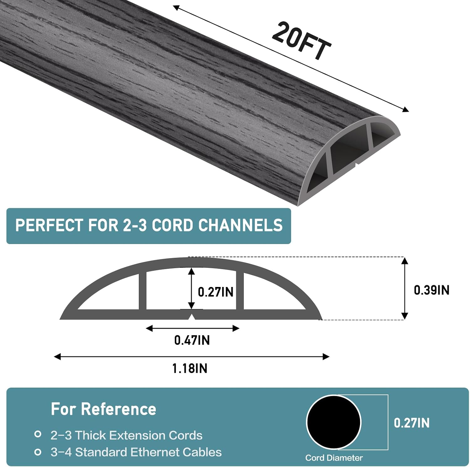 LSGCQ Floor Cord Cover Self Adhesive Cord Hider Floor Cable Management