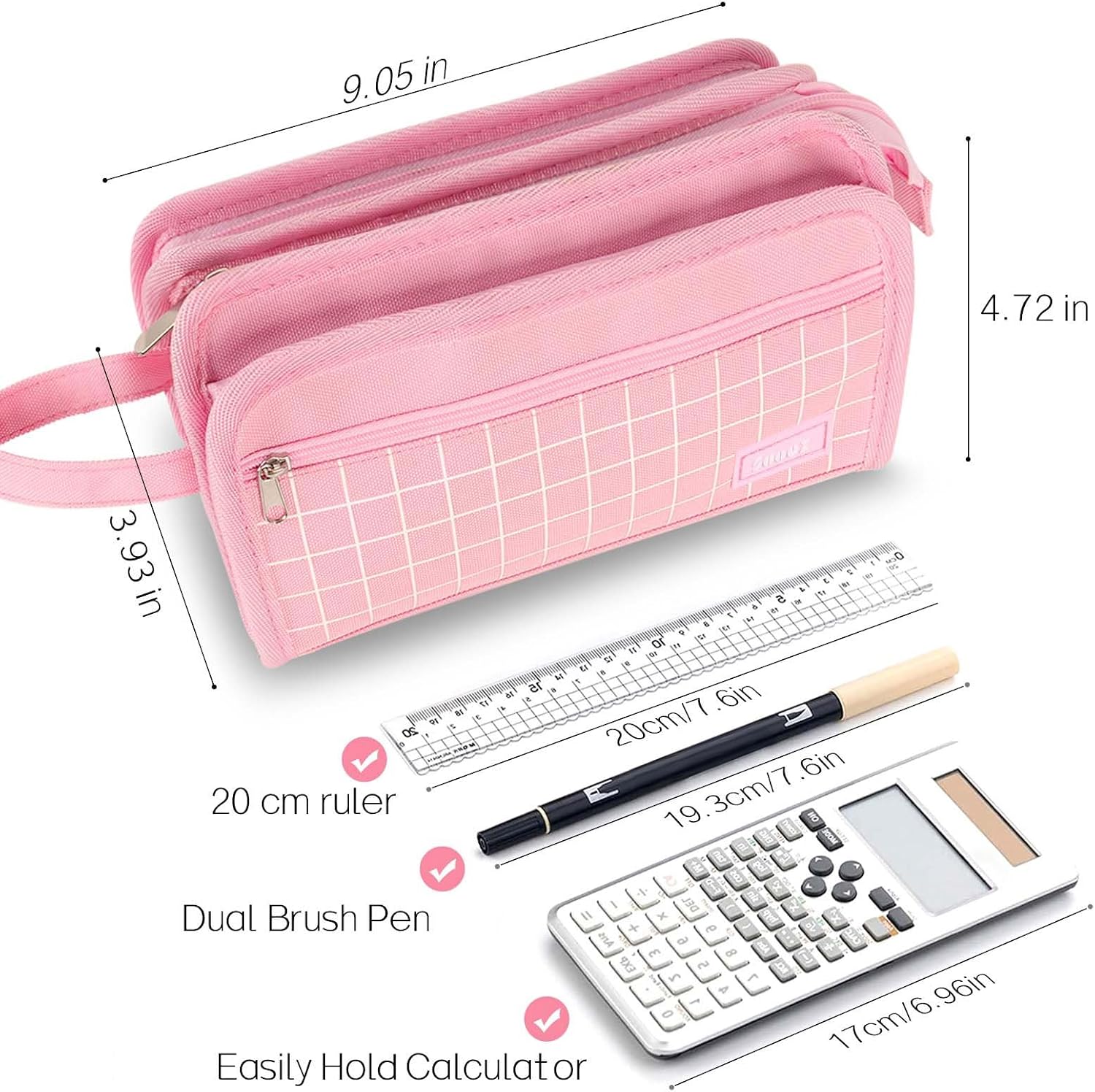 Sooez Big Pencil Case, Pencil Pouch, Pencil Bag, Pencil Box, Purple & Plaid