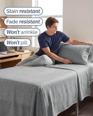 Twin XL 3 Piece Sheet Set - College Dorm Room Essentials - Heathered Grey