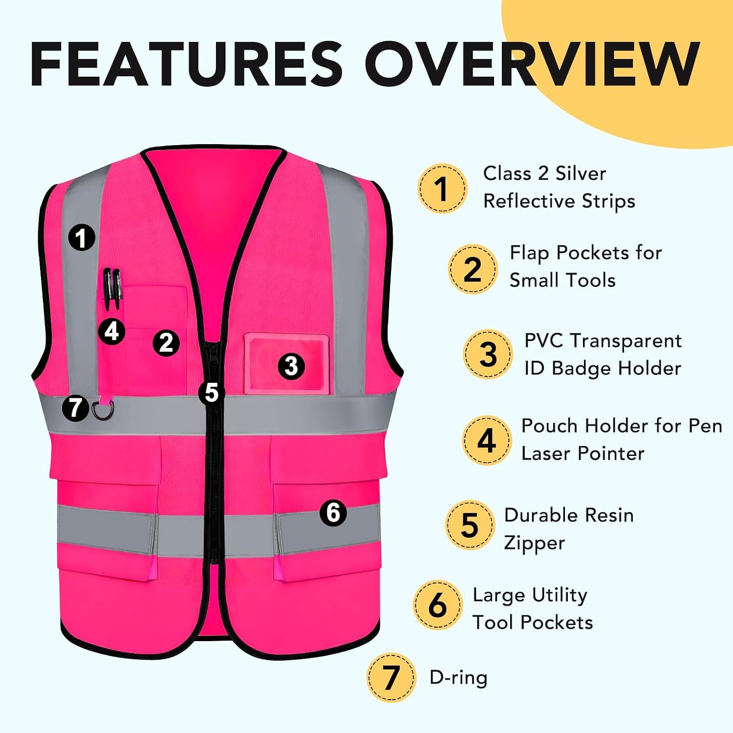 XPCARE Reflective Safety Vests For Women Men, High Visibility Security Vest Pockets and Zipper Front Construction Work Vest