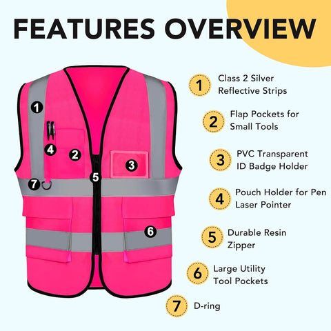 XPCARE Reflective Safety Vests For Women Men, High Visibility Security Vest Pockets and Zipper Front Construction Work Vest