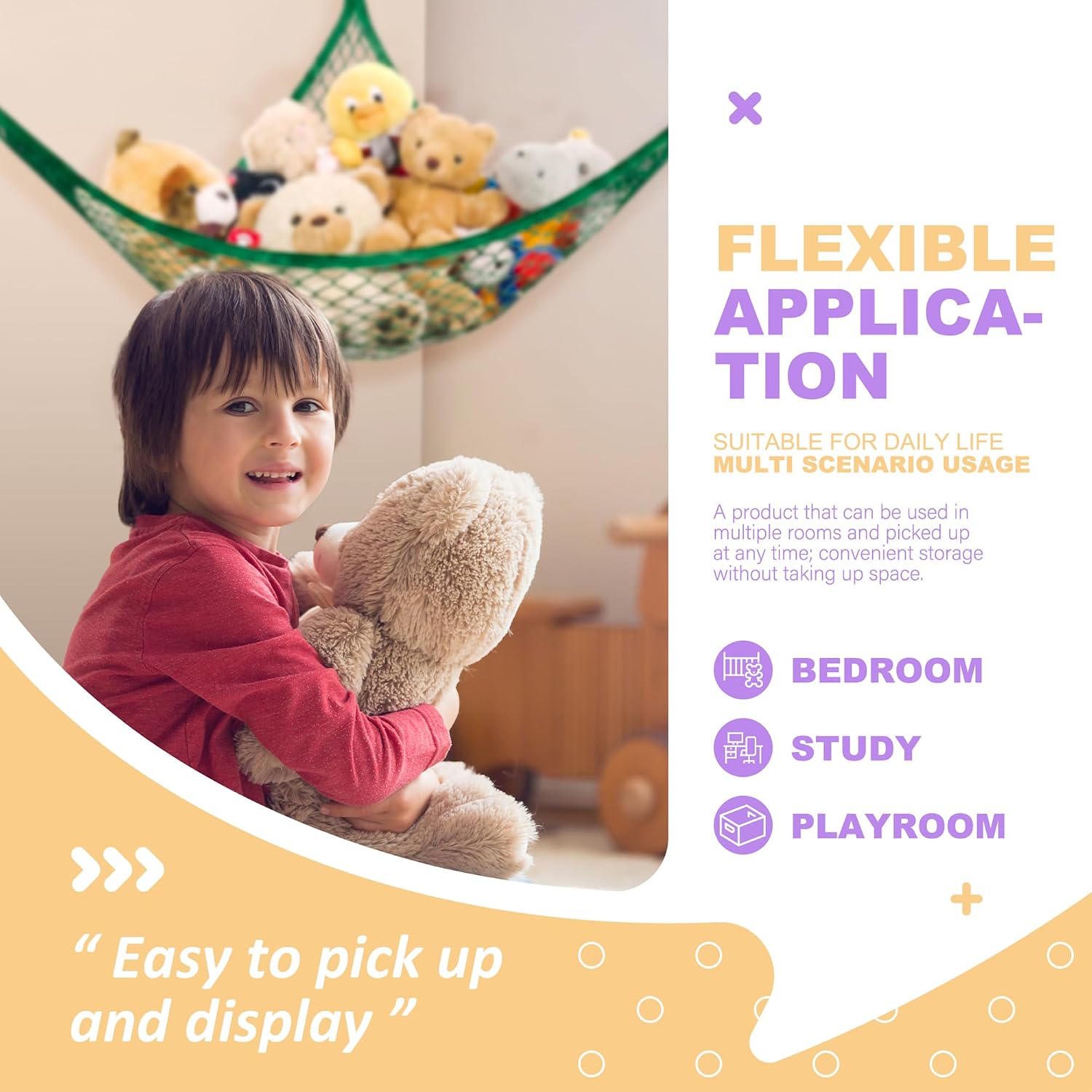 Lazebox Stuffed Animal Net Hammock for Plushie Toys, Stuffed Animal Hammock Corner for Kids' Room Decor, Ideas for Organizing Stuffy Collection