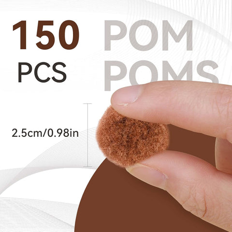 Morfen 150 Pcs Light Brown Craft Pom Poms, 1 Inch Fuzzy Pompom Puff Balls for DIY Arts, Crafts Projects, Birthday Home Decorations (Pack of 2)