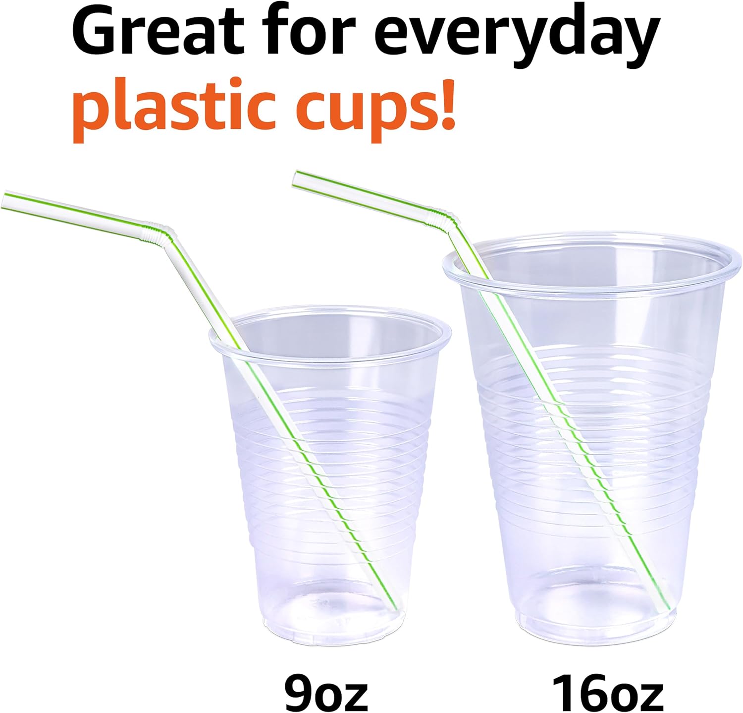Amazon Basics Disposable Striped Plastic Flex Straws, BPA Free, Food-Safe, 7.5" Long, Assorted Colors, 100 Count
